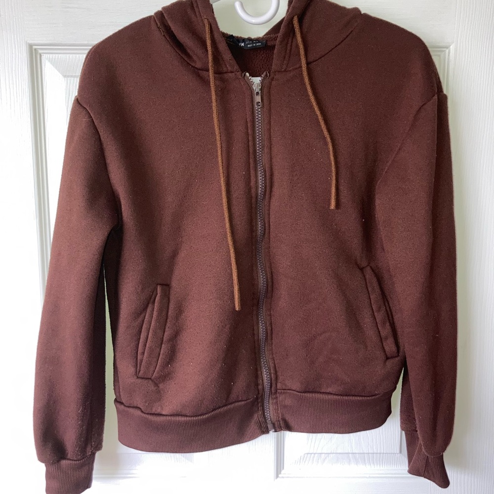 SHEIN Brown Zip Up Hoodie